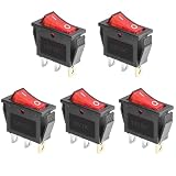 QTEATAK KCD3 SPST On/Off 3-Pin 2-Position Snap DC 12V-24V 30A Red LED Boat Rocker Toggle Switch - 5Pack (Only for DC12-24V)