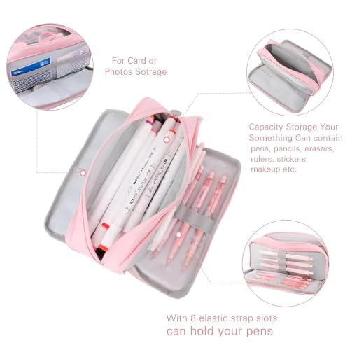 Image of Kawaii Cute Aesthetic Pencil Case for Girls & Boys | 3 Layer 6 Compartment Large Capacity Pencil Pouch with Zipper | Cartoon Stationery Organizer Bag for Students & Kids (Special 2 (Pink))