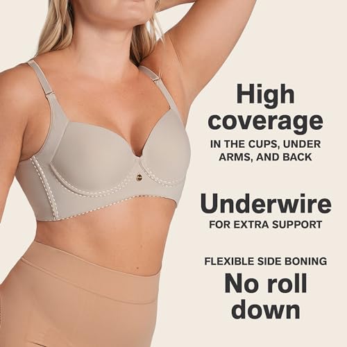 Image of Leonisa High Profile - Back Smoothing Bras for Women, Full Coverage Underwire Bra, Adjustable Hook & Eye Closure