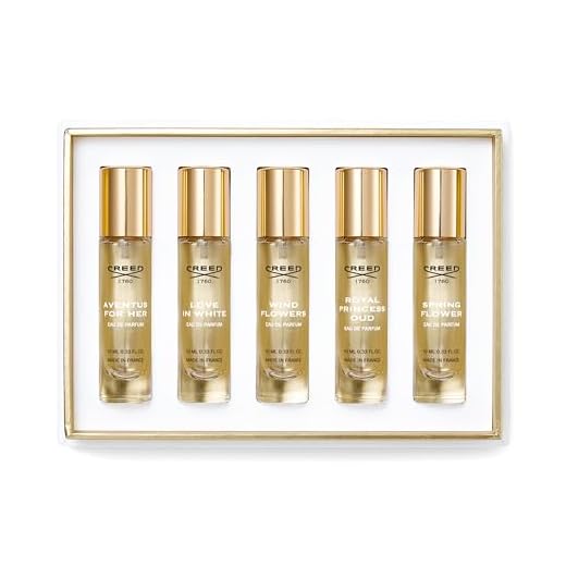 Creed Women's Holiday Gift Coffret Set, Features 5 Signature Perfume Scents of Aventus for Her, Wind Flowers, Love in White, Royal Princess Oud and Spring Flower, 5 x 10ml