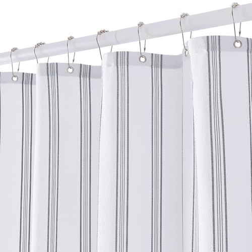 ORTIGIA Textured Fabric Shower Curtain-Black Striped, 72x72 Inch Yarn Dyed