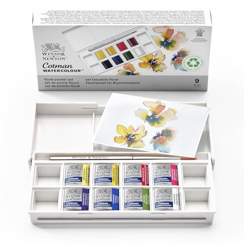 Winsor & Newton Cotman Water Colour 9 Pcs Floral Pocket Set | 8 Half Pans| Highly Pigmented, Vibrant, Vivid & Intermixable Artists' Water Colour Paints