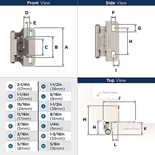 Image of Amerock 1 Pair 1 /4 inch Overlay Satin Nickel Partial Wrap Cabinet Hinge