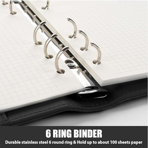 Image of Sooez A6 Notebook Binder, 6 Ring Planner Binder A6 PU Leather Notebook Binder, Loose Leaf Personal Organizer Binder Cover with Magnetic Buckle Closure, PU Leather Portfolio Binder, 7.48 inchx5.2 inch