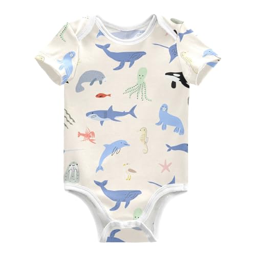 vvfelixl Baby Boys Bodysuit Fish Turtle Whale Short Sleeve Baby Girls Clothes Baby Bodysuits for Toddler 12-18 Months