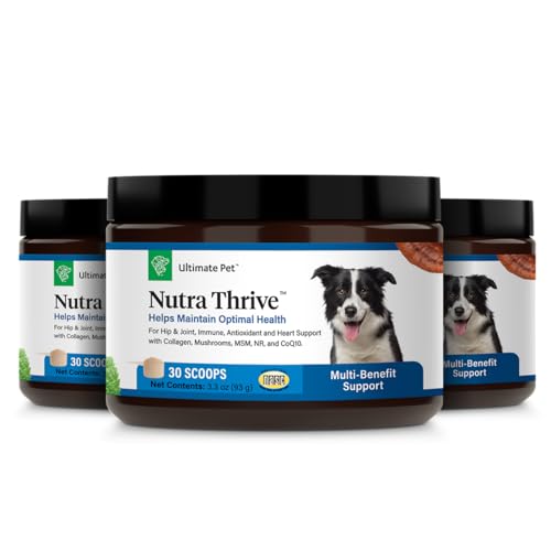 Ultimate Pet Nutrition Nutra Thrive Canine, 40-in-1 Nutritional Powder Supplement for Dogs with Digestion and Immune Support, Vitamins, Minerals, Probiotics, Enzymes, 30 Scoops (Pack of 3)