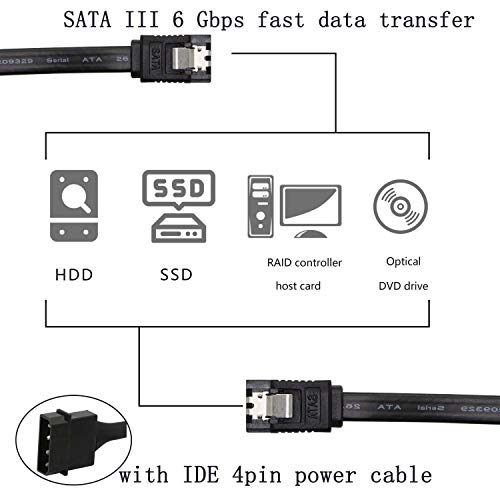 Sata 6G Data Cable, Sata Power 2-In-1 Extension Cord, Lp4 Ide 4 Pin To Sata 15P Female With Serial Ata Iii 7 Pin Female For Hdd, Ssd, Optical Drives, Dvd Burners, Pci Cards Etc - 19.7In (2 Pack) #TOP5