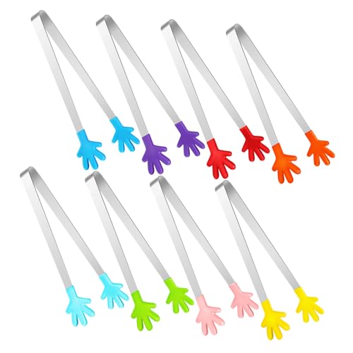 TOPPERFUN Pinzas Para Alimentos De Acero Inoxidable Pequeñas y Compactas, Juego De 8 Unidades Colores Surtidos, Multifuncionales Para Ensalada, Carne y Barbacoa, Aptas Para Cocina, Camping y Servir