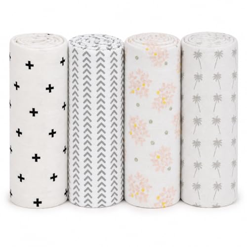 Image of Pure Cotton Muslin Baby Swaddle Blanket for Newborn Baby -Super Soft Wrapper Cloth & Nursing Cover, Gentle on Baby Skin(120 x 120 CM) -Pack of 4 Black Plus & Coconut &Half Zig & LEAG DOT