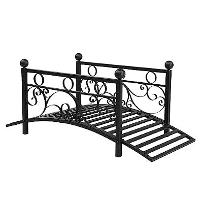 Outvita Metal Garden Bridge for Outdoor, Elegant Decorative Bridge with Powder-Coated Finish and Security Guardrail for Patio Pond Backyard Landscaping (Modern)