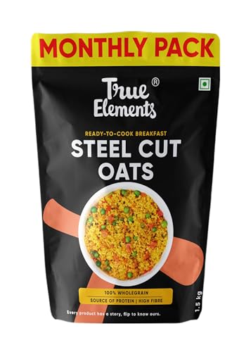 Image of True Elements Steel Cut Oats 1.5kg - Oats | Healthy Source of Protein | Diet Food | 100% Wholegrain | Cereal for Breakfast