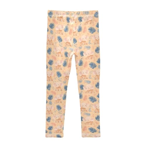 Elephant Leaf Pattern Girls Leggings Kids Yoga Pants Athletic Tights Pants 4-10 Years2