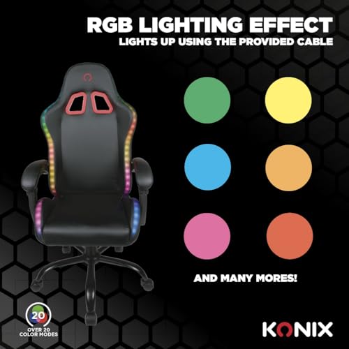 Konix Chaise de Bureau Gaming Phantom - Éclairage RVB - Inclinaison siège 135° - Cuir synthétique Lisse - Coussin lombaires et cervicaux - Noir – Image 5