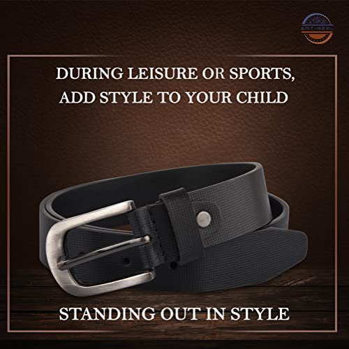 Image of Genuine Leather Belt for Kids, Black /Brown Colour Adjustable Belt with Metal Buckle, Belt for Formal, Casual & Jeans Wear, Waist 20-24-28-30 Inch 3|5|7|9|11 Yrs