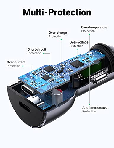 Image of UGREEN 50W Dual USB C Car Charger, PD 30W 20W PPS 25W, LED Light, Aluminum Alloy, Compatible with iPhone 17 /16 /15 /14 /13, Galaxy S25 Ultra /S24 /S23 /S22, Pixel 10 /9, iPad, MacBook