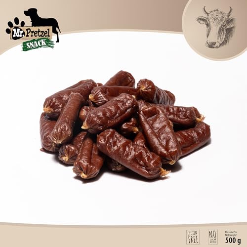 Mr. Pretzel Rinder Würstchen – Gesunder Premium-Hundesnack, natürlich & getreidefrei – Weiche Belohnung für Hunde – 500 g