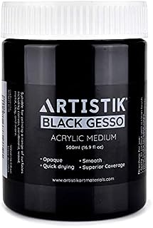 Black Gesso Acrylic Medium - 500 ml Professional Grade Surface Prep Paint Applies Smoothly on Various Surfaces - Liquid Primer for Canvas, Paper, Cardboard, Wood and Other Arts and Crafts Projects