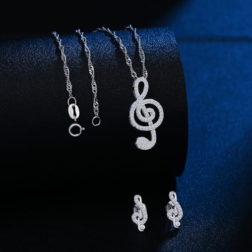 Nota musical con circonitas en juego de colgante de música y pendientes de mujer 4