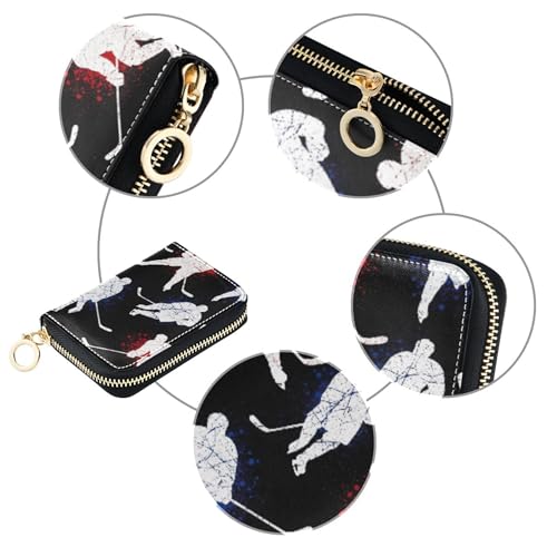 Funny Hockey Players Wallets for Women Small Credit Card Protector RFID Blocking Leather Travel Wallet with Zipper4
