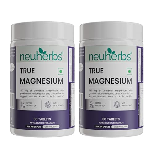 Image of Neuherbs True Magnesium Glycinate Supplement 1600mg - 60 Tablets (Pack of 2) | Chelated Magnesium For Men & Women With Antioxidants, Zinc & Vitamin C For Muscle Recovery, Improved Sleep & Joint Health