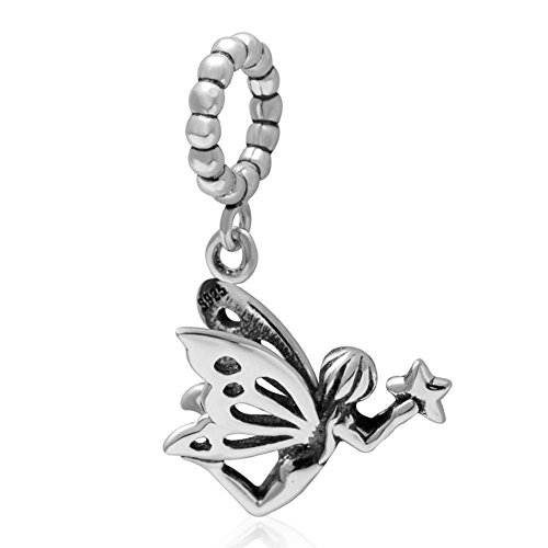 Abalorio de ángel de deseos de plata de ley 925 con diseño de mariposa y hada para pulsera Pandora