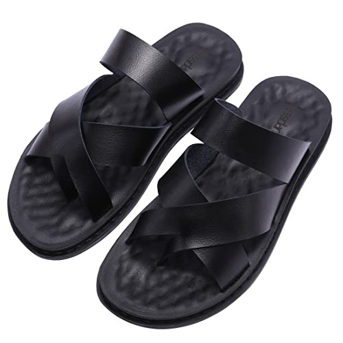 Harssidanzar Men's Sandals,Quick-Dry Flip-Flop Summer Slip On Cross Straps Slide Sandals Toe Ring Style Outdoor And Indoor KM221US2