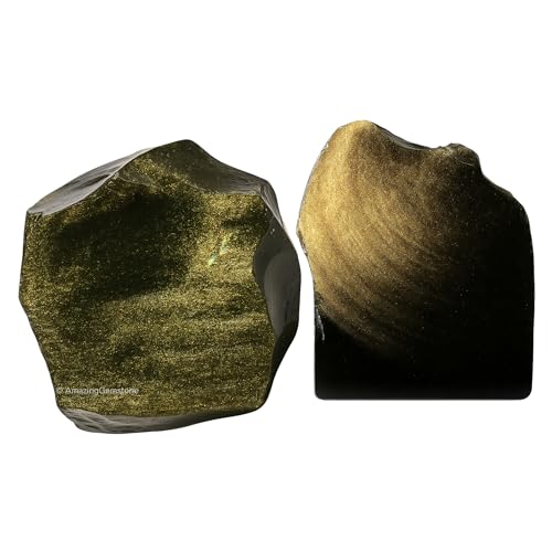 Image of Amazing Gemstone Golden Sheen Obsidian Raw Crystals and Healing Stones, Natural Rocks for Tumbling - DIY Raw Stones and Crystals, 2 Pieces