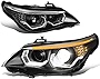 DNA MOTORING HL-3D-AFS-E6008-BK Pair of LED U-Halo Projector HID Headlights Compatible with BMW 528i 535i 550i M5 08-10 Not Fit Hatchback Model, Black Housing Clear Lens