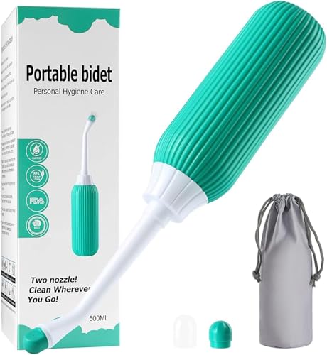 Image of UCRAVO 500ML Plastic Retractable Handheld Bidet Portable Antislip Angled Nozzle Spray Easy to use with Travel Bag Green Bottle for Toilet Jet Personal Hygiene Care Water Spray Bidet Multipurpose