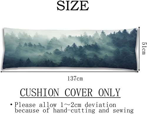 Foggy Forest Body Pillow Cover Green Fog Misty Fir Hipster Vintage Nature Parks Pine Mist Wood Cloud Tree Long Pillow Case Protector With Zipper Soft Large Pillow Cases Covers For Bed,Couch 20"X54" #TOP4