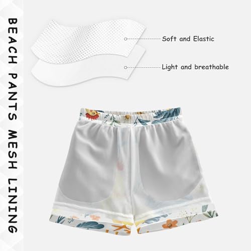 Pigsaly Boys' Swim Board Shorts Spring Yellow Chick Flower Colorful Roosters Boy's Swim Trunks Kids Swimwear XS4