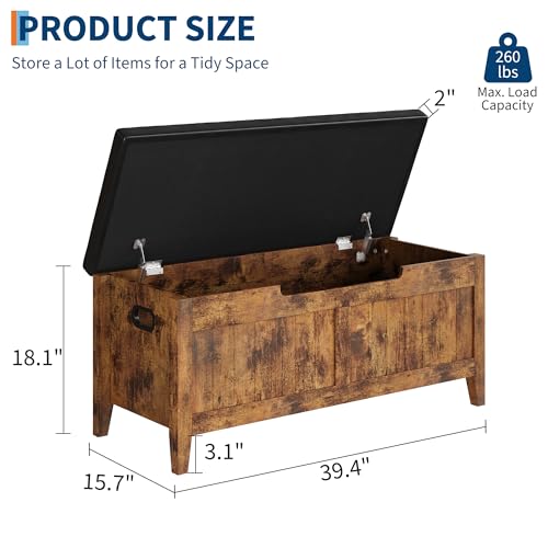 GAOMON Storage Bench, 39.4” Wooden Chest Storage Box with 2 Safety Hinges, Entryway Benches with Flip-Top, Large Trunk for Living Room, Bedroom, Easy Assembly