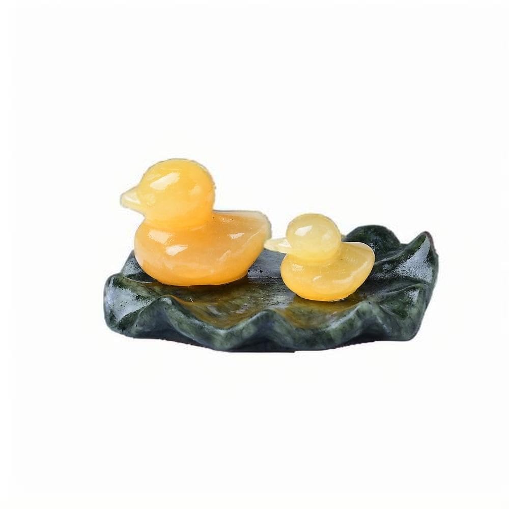 ICXLPMC Xiuyan Jade Duck Crystal Figurine – Hand-Carved Gemstone Sculpture with Base, Ornament for Home Office Décor