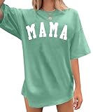 YI XIANG RAN Mama Shirt: Women Mom Short Sleeve Graphic T-Shirts Oversized Mama Tshirts(LightGreen, Medium)