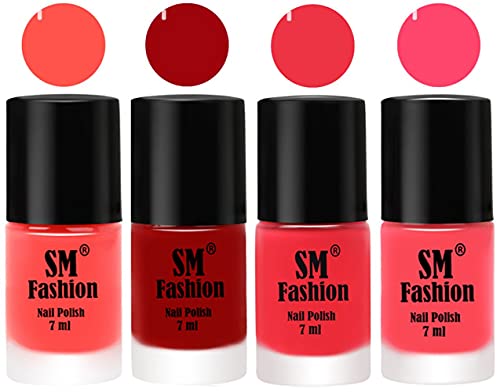 Image of Nail Polish Combo Set (Pack of 4) Quick Dry Gel Finish Nail Paint | Baby Pink,Light Red,Rose Pink,Pink | 7 ml Each