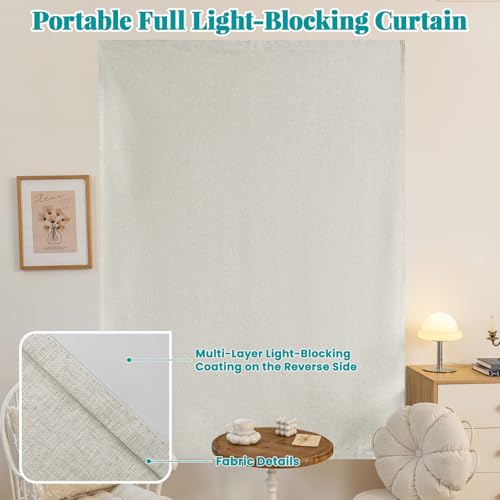 Image of 100% Blackout Adhesive Blackout Curtains- Self Stick Shades Window Blinds Curtains No Rod Needed Easy to Hang Curtain, Use for Bedroom, Kitchen, Home Office, W52 x L84 inch, 1 Panel, Light Beige
