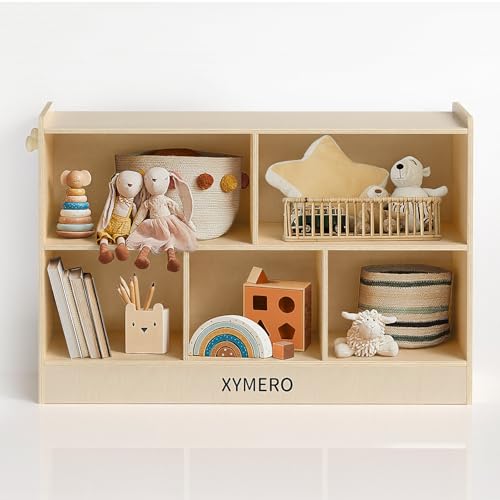 Image of Wooden Kids Storage Cabinet, 5-Section Toddler Montessori Bookshelf, Kids Organizer for Classroom, Playroom, Kindergarten, Medium Size