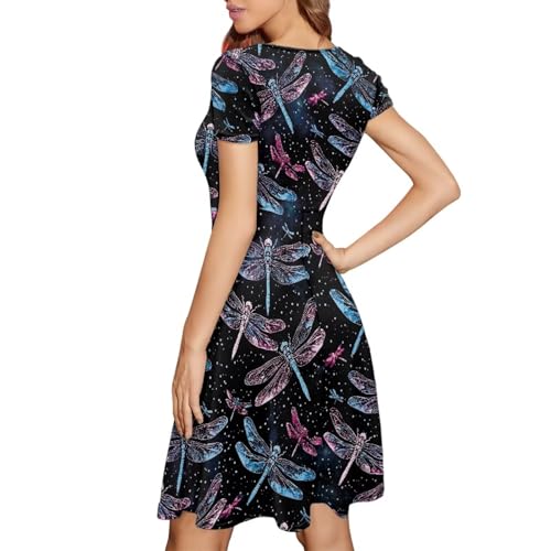 Image of HUGS IDEA Womens Puffy Swing Midi Dress Round Neck Short Sleeve Party A-Line Dresses