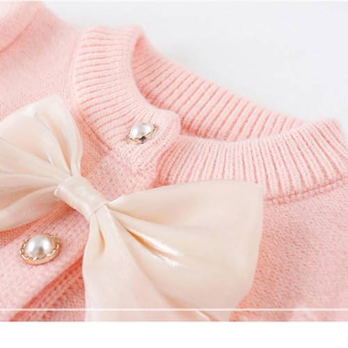 Little Girls Striped Pattern Sweater Solid Knitwear Cardigan Button Closure Coat Jacket3