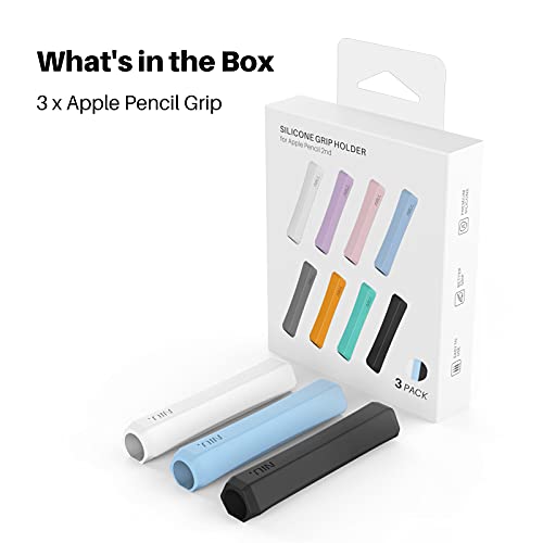 Image of NIUTRENDZ 3 Pack Silicone Grip for Apple Pencil 2 & iPencil Pro & Apple Pencil (USB-C) Ergonomic Design Protective Case Cover Sleeve (White + Blue + Black)