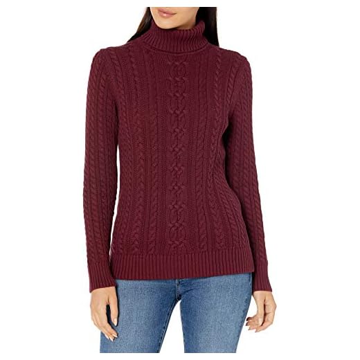 Amazon Essentials Women's Fisherman Cable Turtleneck Sweater (Available in Plus Size), Burgundy, Small
