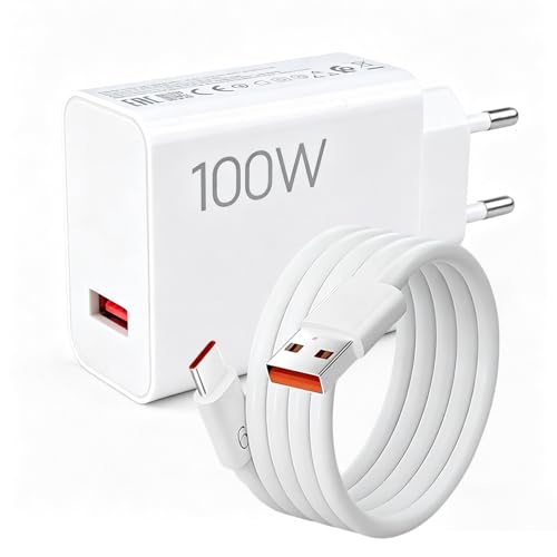 Cargador 100W para Note 15 Pro+ 5G Poco X8 Pro MAX F8 Ultra M8 Pro, Rapida Carga Adaptador de Cargador y 2 Metro Cable Tipo C 6A para 17 Pro MAX K90 Pro MAX, Rapida Carga Adaptador de Cargador