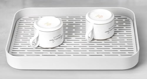 QIWODE Bandeja Escurridora de Borde Alto, Bandeja Escurreplatos Plastico 2 Niveles, Bandeja de Drenaje para Secar Tazas, Cuencos, Platos, Verduras y Frutas, Blanco