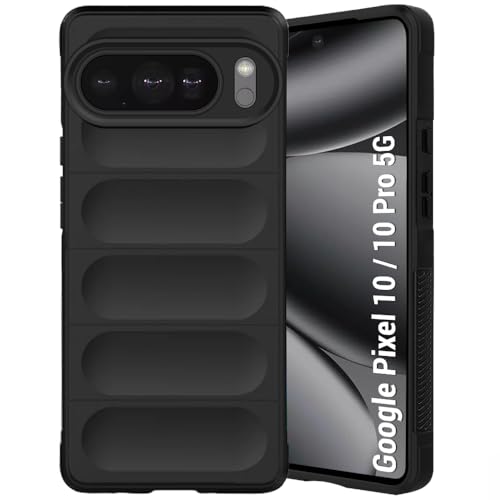 Image of TheGiftKart Liquid Silicon Back Cover Case for Google Pixel 10 / Pixel 10 Pro | ShockProof Military Grade Protection | Micro-Fibre Cloth On Inner Side | Built-in Anti-Slip Grip Case Cover (TPU, Black)