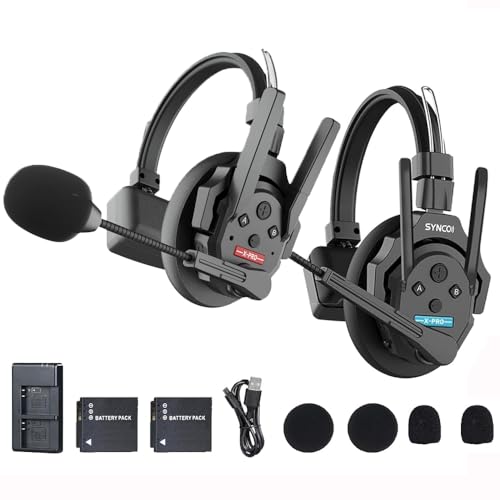 SYNCO XTALK XPro2 Wireless Intercom Headset System with Microphone Communication System Random Master Device,2.4GHz Full Duplex 500 M/1640 FT Real-time Monitoring 24H Working Time Telephone Headsets