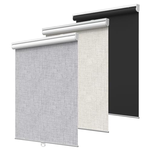 GENIMO 100% Blackout Roller Window Shades, Window Blinds Cordless with Thermal Insulated, UV Protection Fabric, Mini French Door Blinds for Home, Office, Bedroom, Easy to Install, Grey, 20' W X 72' H