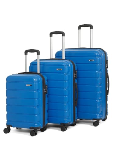 Image of Teakwood Unisex Trolley Bag for Travel, Hard Cabin Trolley Suitcase Bag, Numver Lock System 360 Degree 8 Rotating Wheels | Set of 3 (55, 65, 76 CM, Royal Blue)