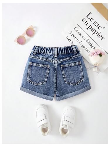 Floerns Girl's Ripped Up Distressed Elastic Waist Straight Leg Denim Shorts2