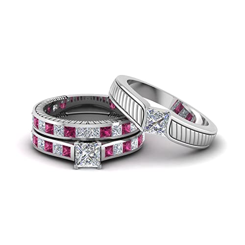 Ensembles de mariage en diamants gravés en argent trio de bagues taille 47 à 70