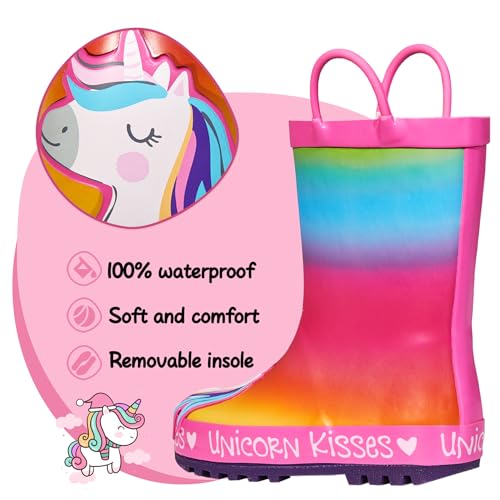 K KomForme Kids Rain Boots Waterproof Printed Rubber boots with Handles3